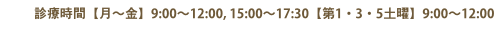 月～金曜日は9時から12時30分、15時から17時30分まで 。第1・3・5土曜日は9時から12時30分まで